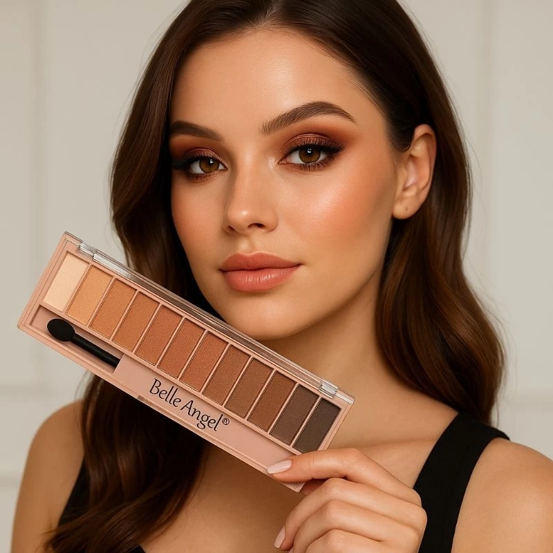 Paleta de Sombras Belle Angel 12 Cores Foscas e Peroladas com Pincel Aplicador